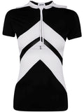Jean Paul Gaultier Women Viscose Baby Tee Shirt With Inlaid Chevron, "Gaultier" Patch Detail And Hood