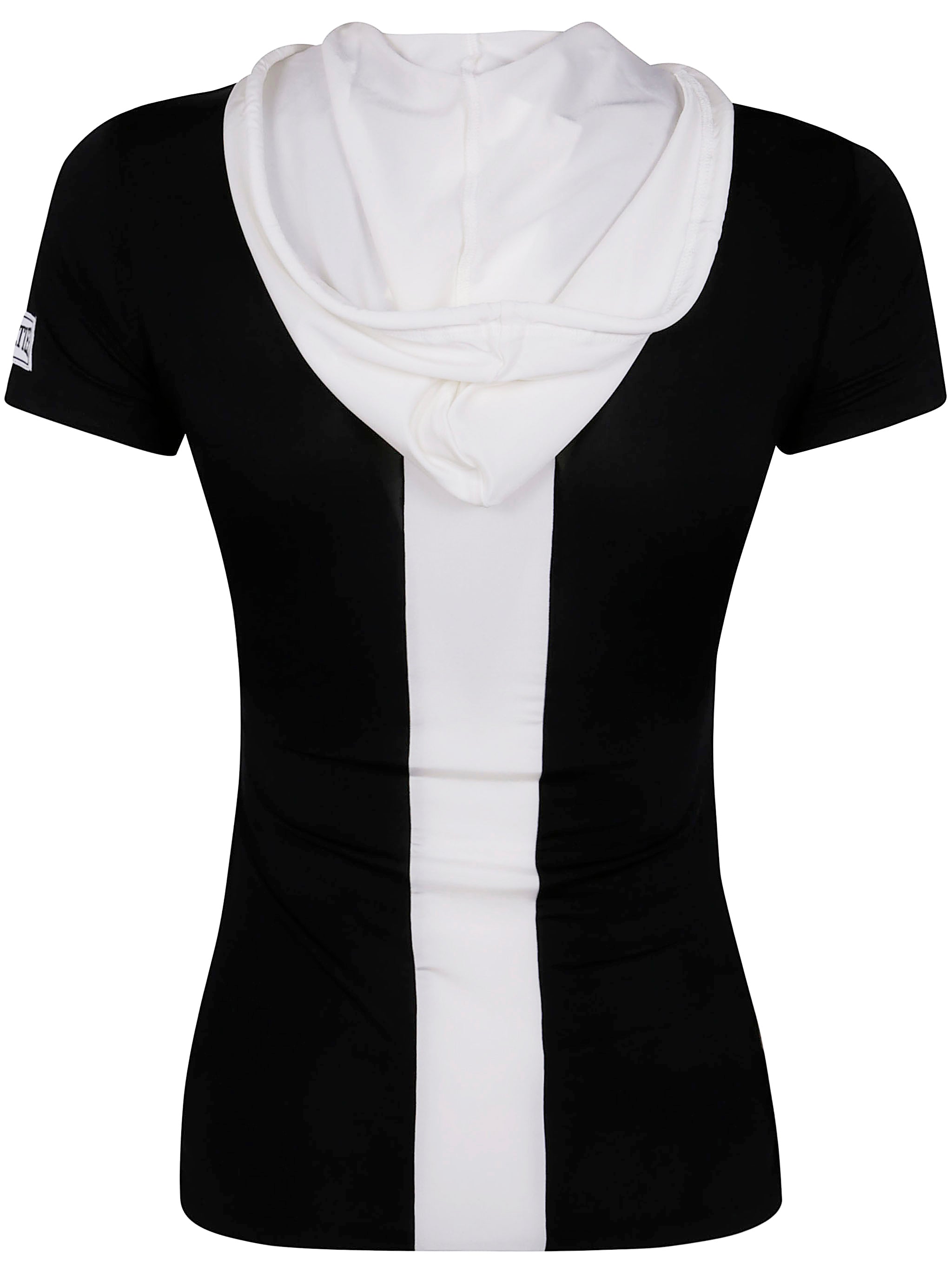 Jean Paul Gaultier Women Viscose Baby Tee Shirt With Inlaid Chevron, "Gaultier" Patch Detail And Hood