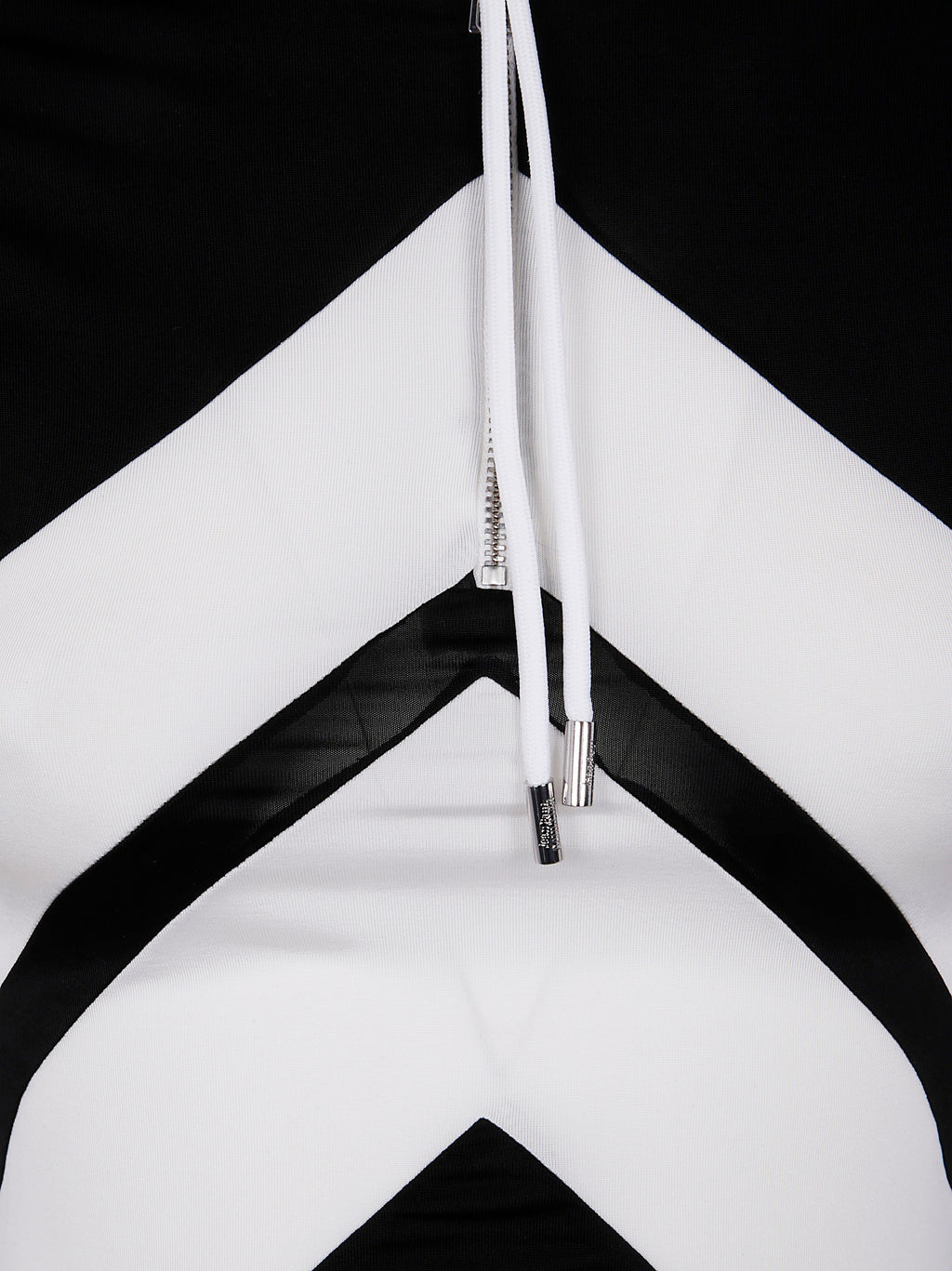 Jean Paul Gaultier Women Viscose Baby Tee Shirt With Inlaid Chevron, "Gaultier" Patch Detail And Hood