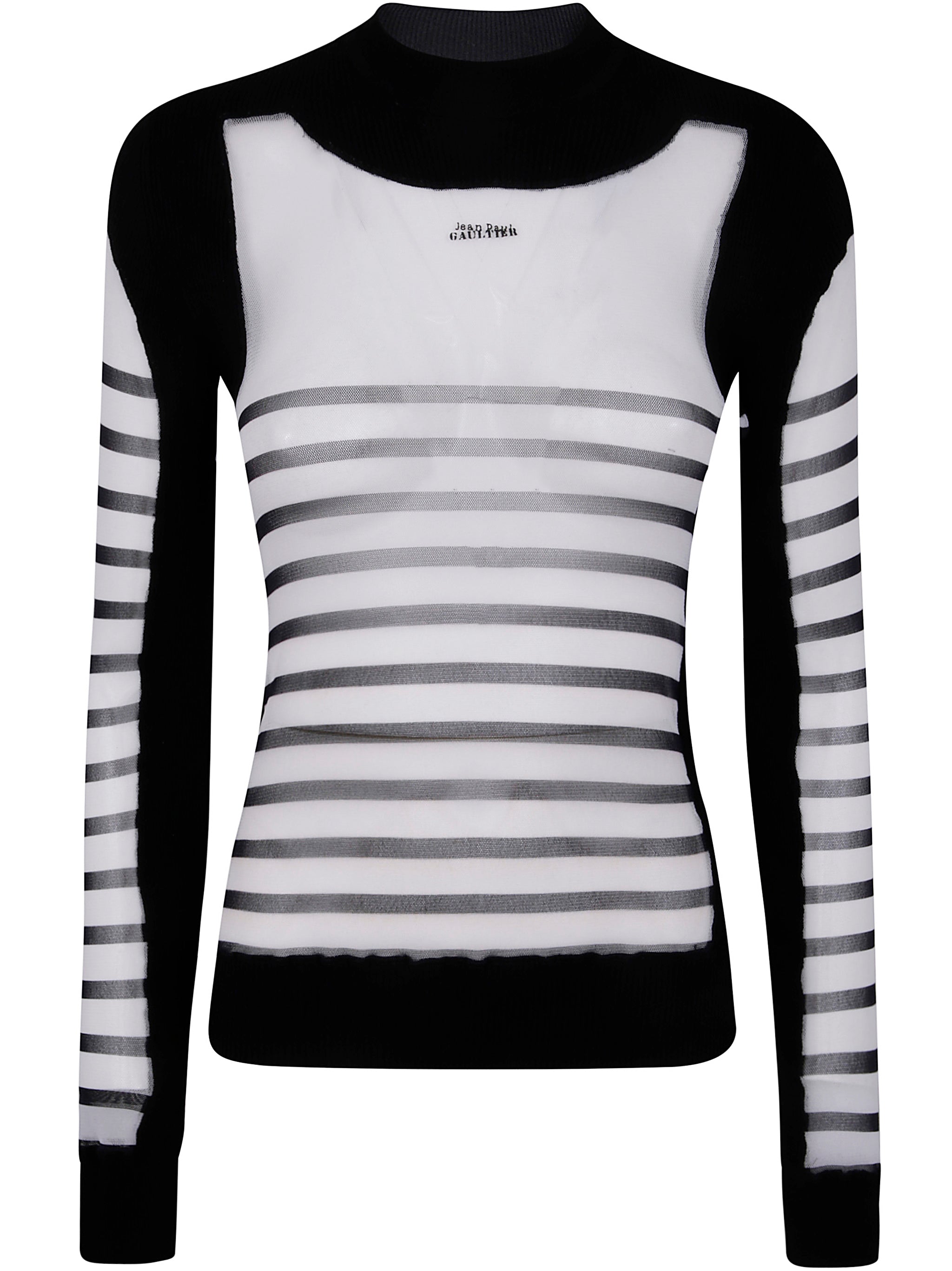Jean Paul Gaultier Women Mix Mesh And Knit Long Sleeves Pullover Printed "Mariniere"