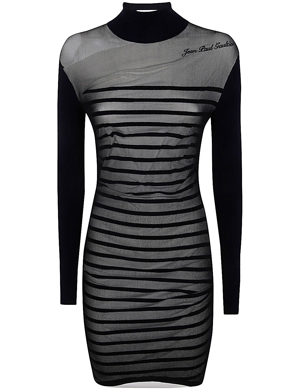 Jean Paul Gaultier Women Ribbed Mariniere Short Dress With Mesh Layer