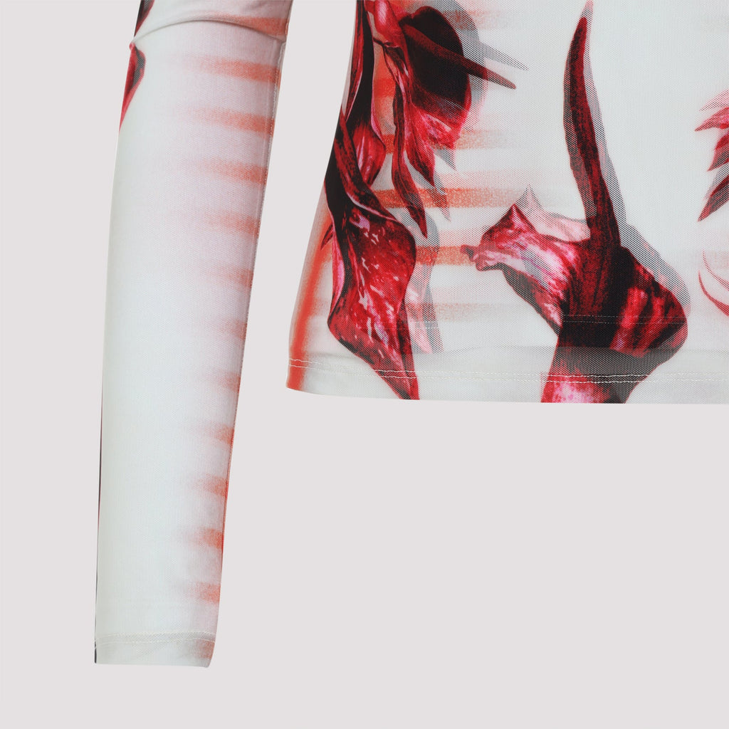 Jean Paul Gaultier Layered Long Sleeves Top Printed "Flower Body Morphing Mariniere" Women