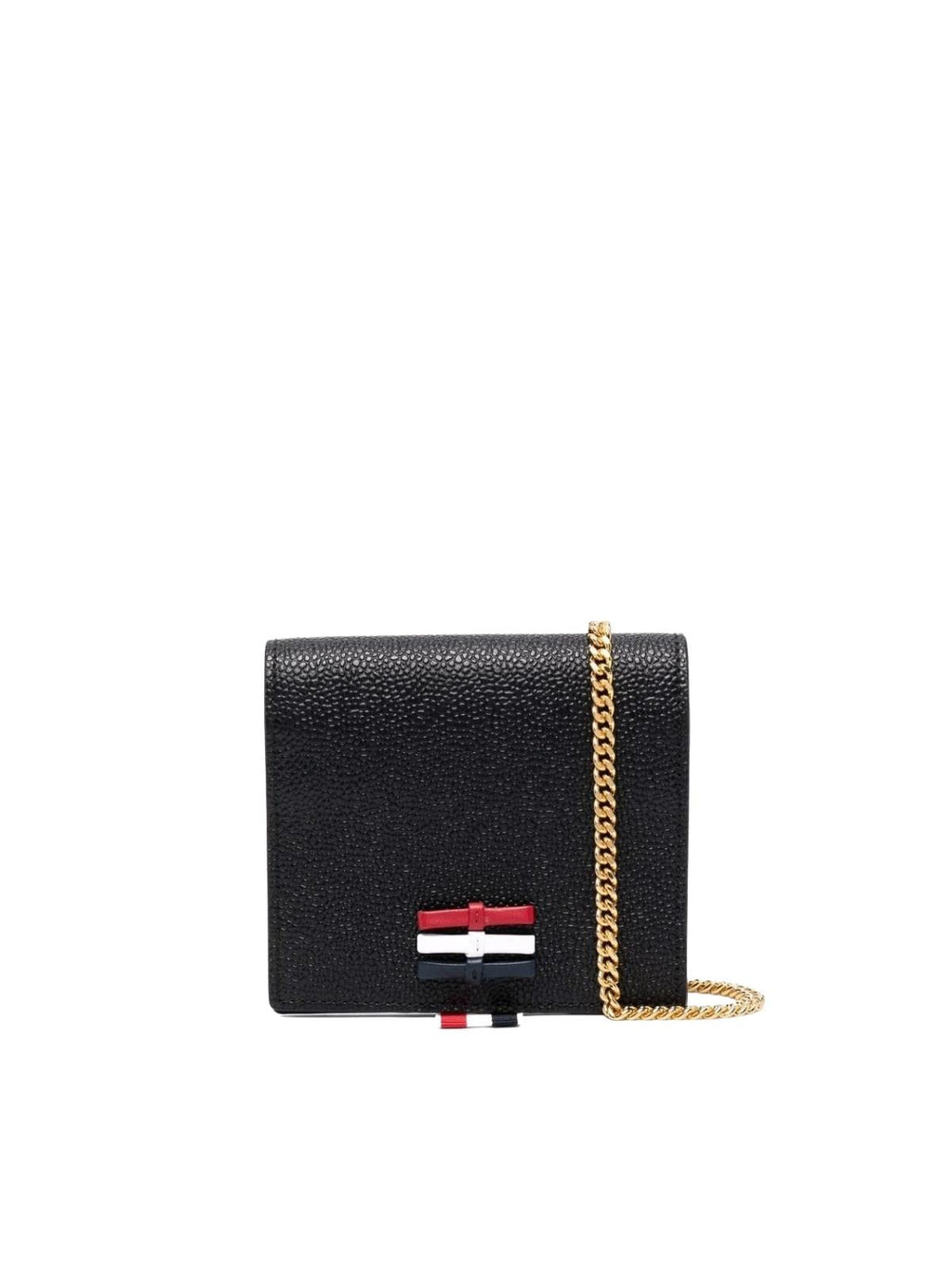 Thom Browne Women 3-Bow Card Holder W/ Chain Strap In Pebble Grain Leather - L12, H13, W3