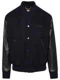 Golden Goose Bomber Jacket In Blue And Black Virgin Wool Blend Men