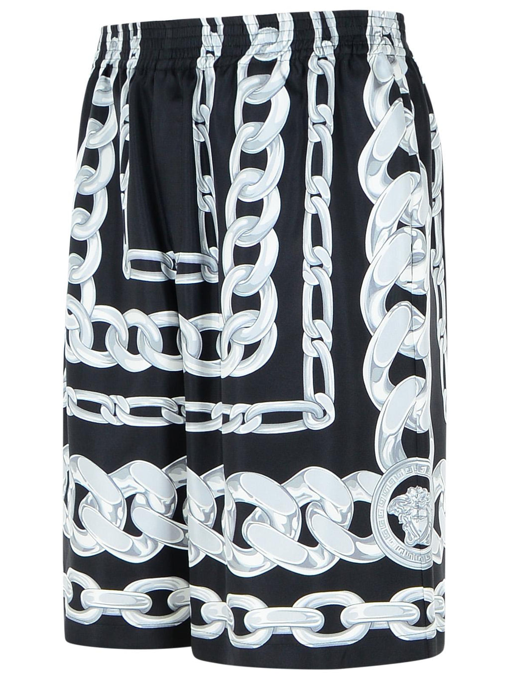 Versace 'Chains' Black Silk Bermuda Shorts Men