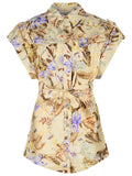 Zimmermann 'Coco' One-Piece Jumpsuit In Beige Linen With Multi Floral Women