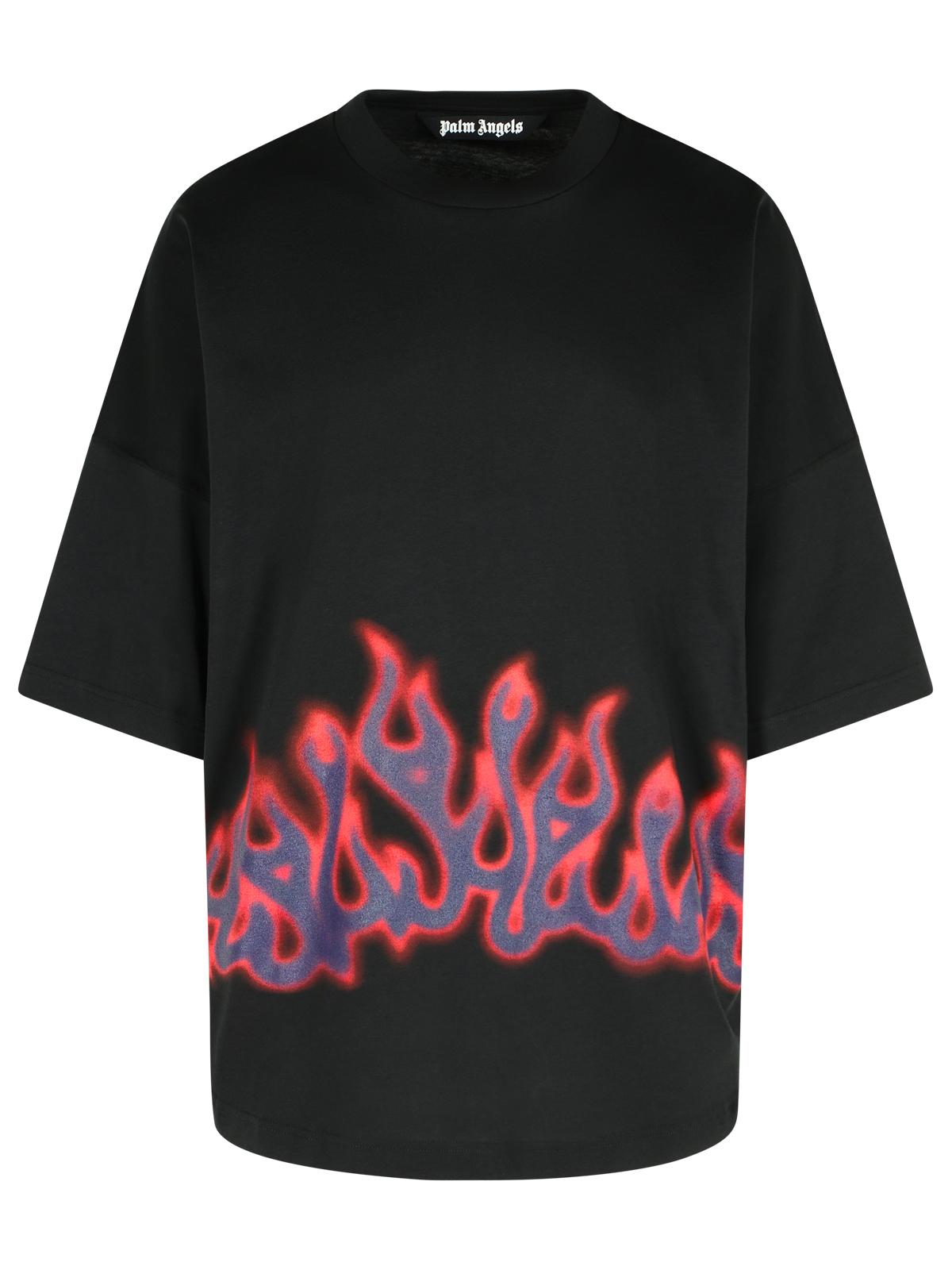 Palm Angels 'Flames' Black Cotton T-Shirt Men
