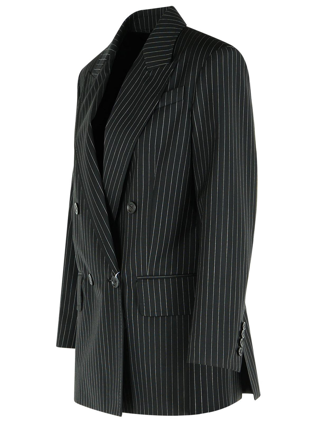 Max Mara 'Mattia' Black White Pinstriped Virgin Wool Blazer Women