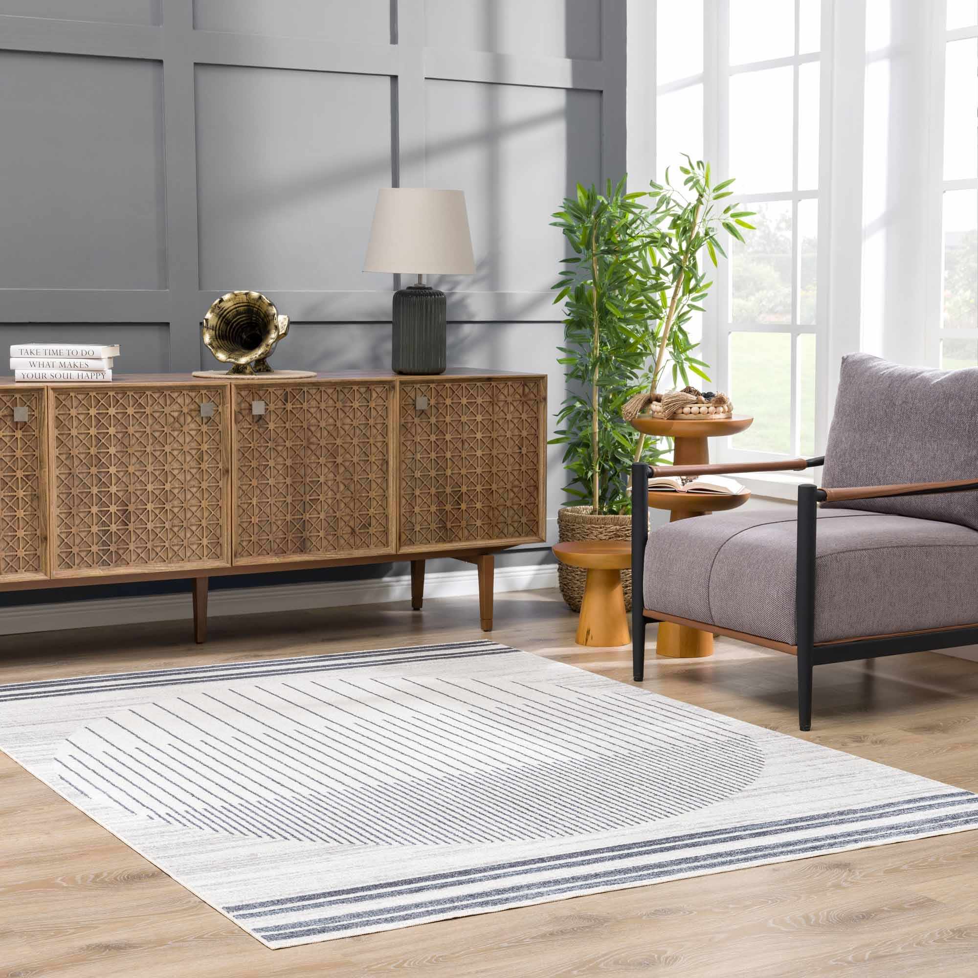 Thad Medium Gray Washable Area Rug
