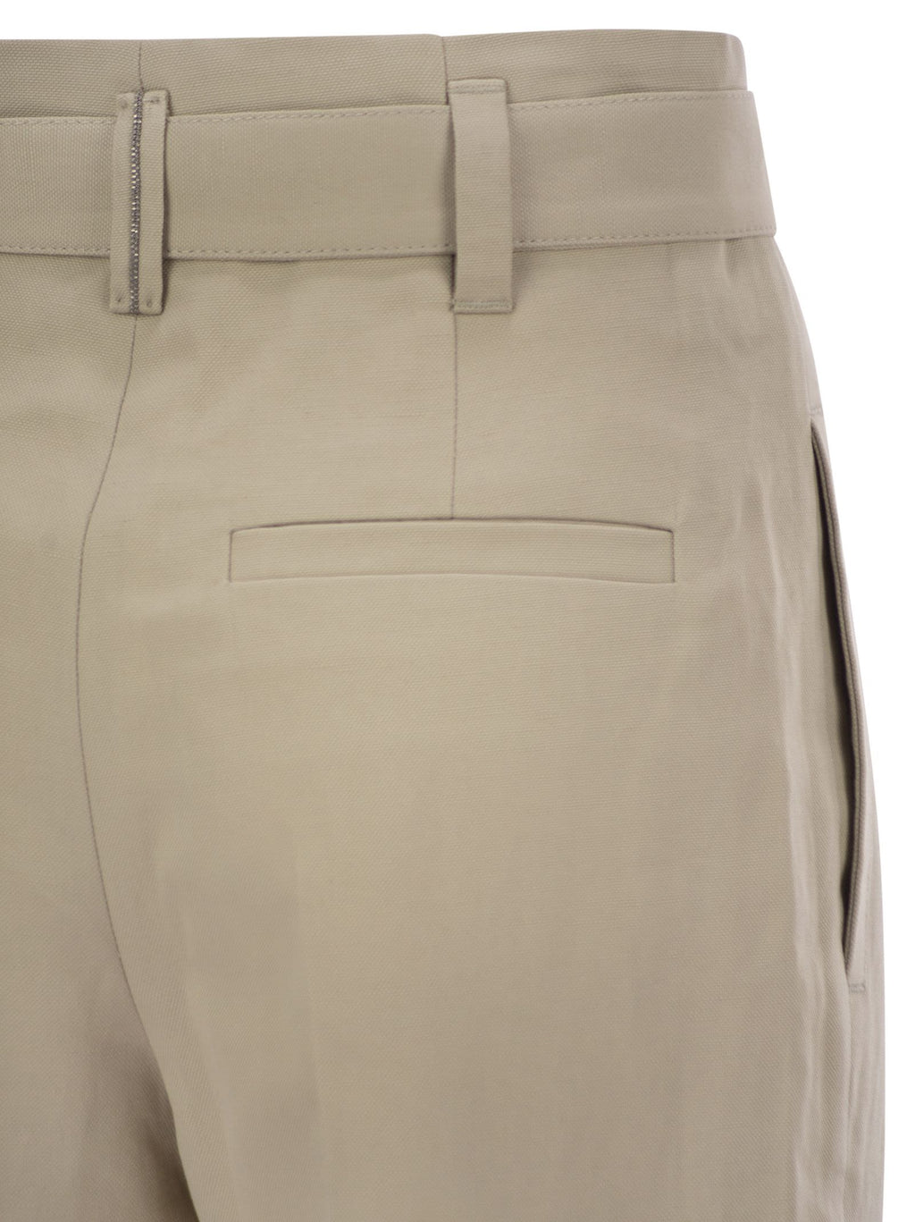 Brunello Cucinelli Women Cotton Linen Canvas Corset Cigarette Trousers With Jewellery
