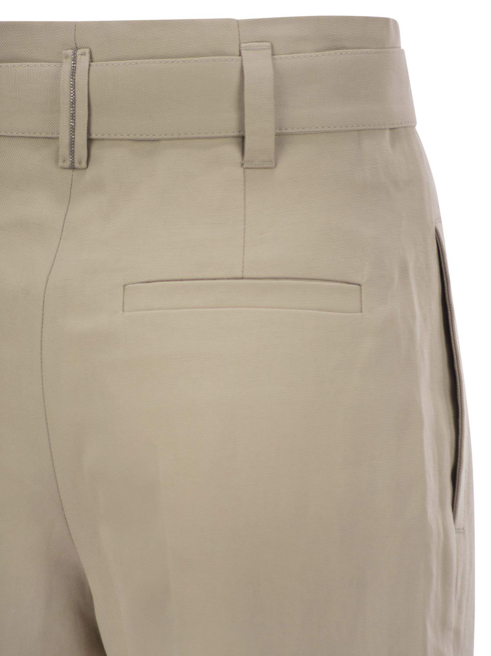 Brunello Cucinelli Women Cotton Linen Canvas Corset Cigarette Trousers With Jewellery
