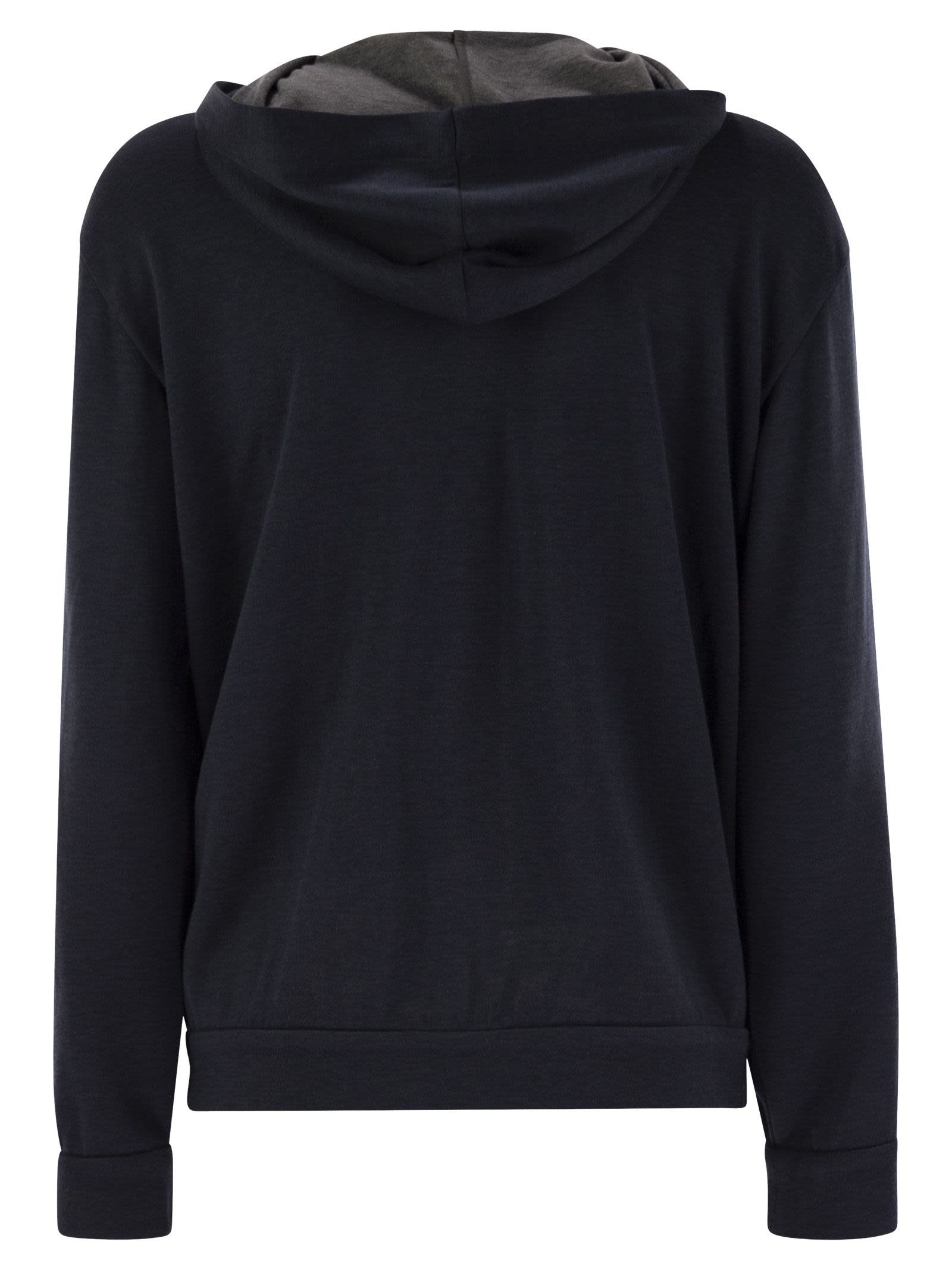 Brunello Cucinelli Women Cotton And Silk Interlock Hooded Topwear With Precious Stripe