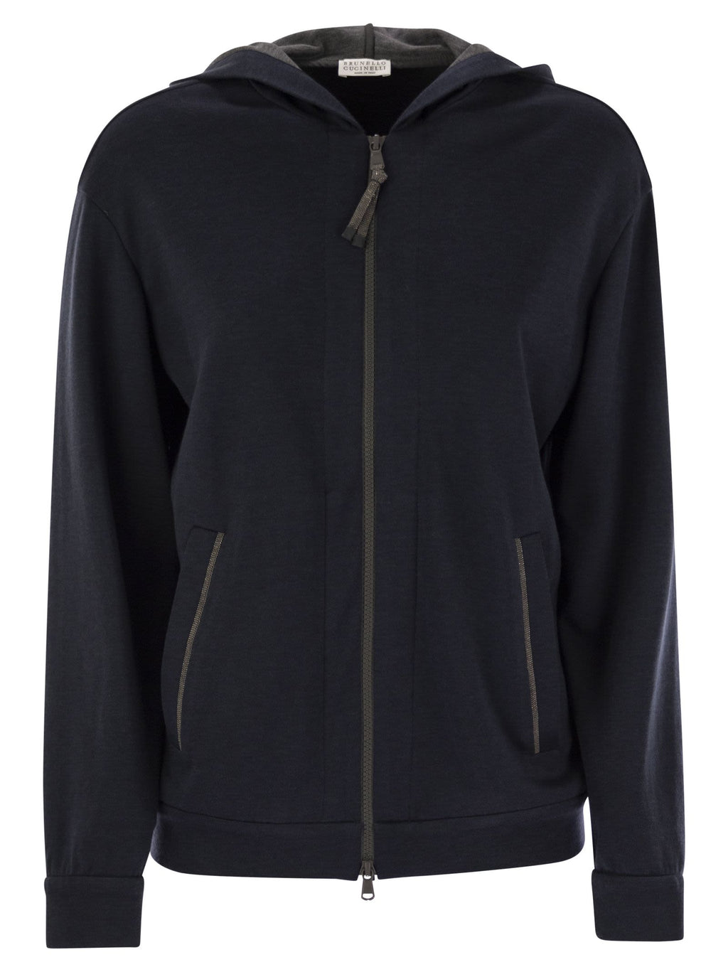 Brunello Cucinelli Women Cotton And Silk Interlock Hooded Topwear With Precious Stripe