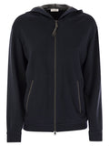 Brunello Cucinelli Women Cotton And Silk Interlock Hooded Topwear With Precious Stripe