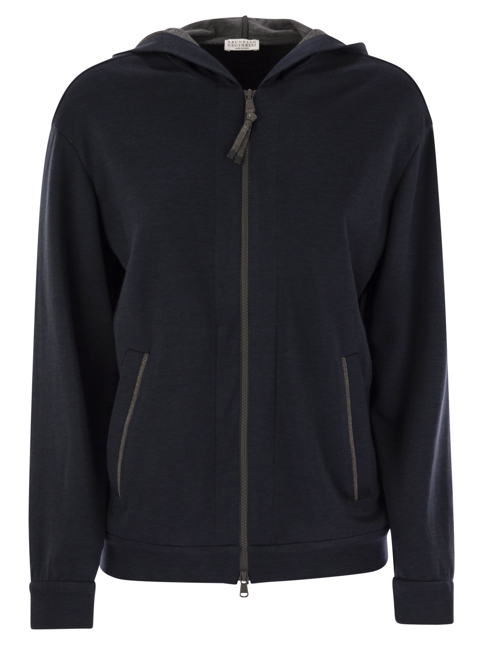 Brunello Cucinelli Women Cotton And Silk Interlock Hooded Topwear With Precious Stripe