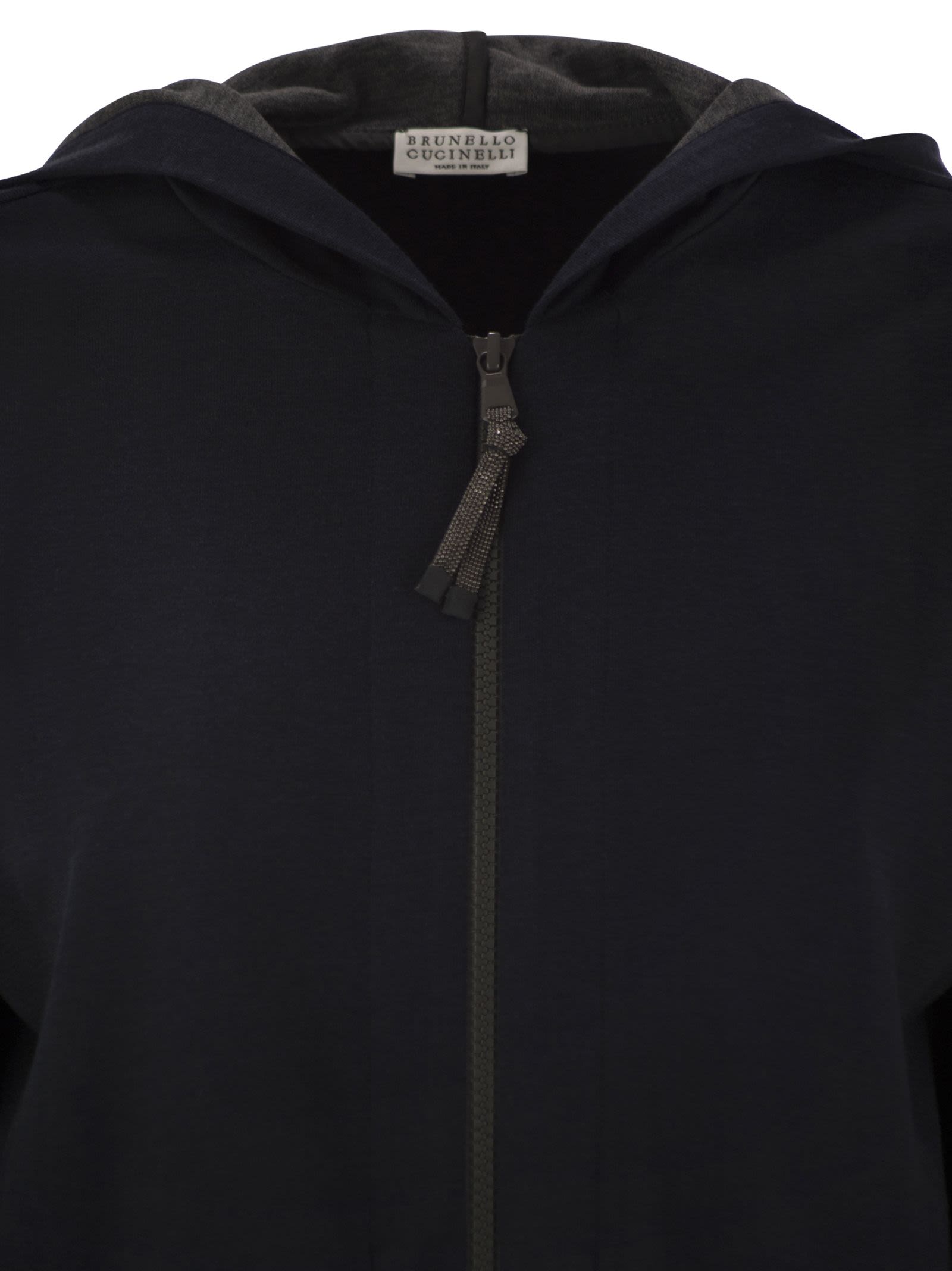 Brunello Cucinelli Women Cotton And Silk Interlock Hooded Topwear With Precious Stripe