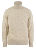Brunello Cucinelli Men Geometric Jacquard Turtleneck Sweater In Alpaca, Cotton And Wool