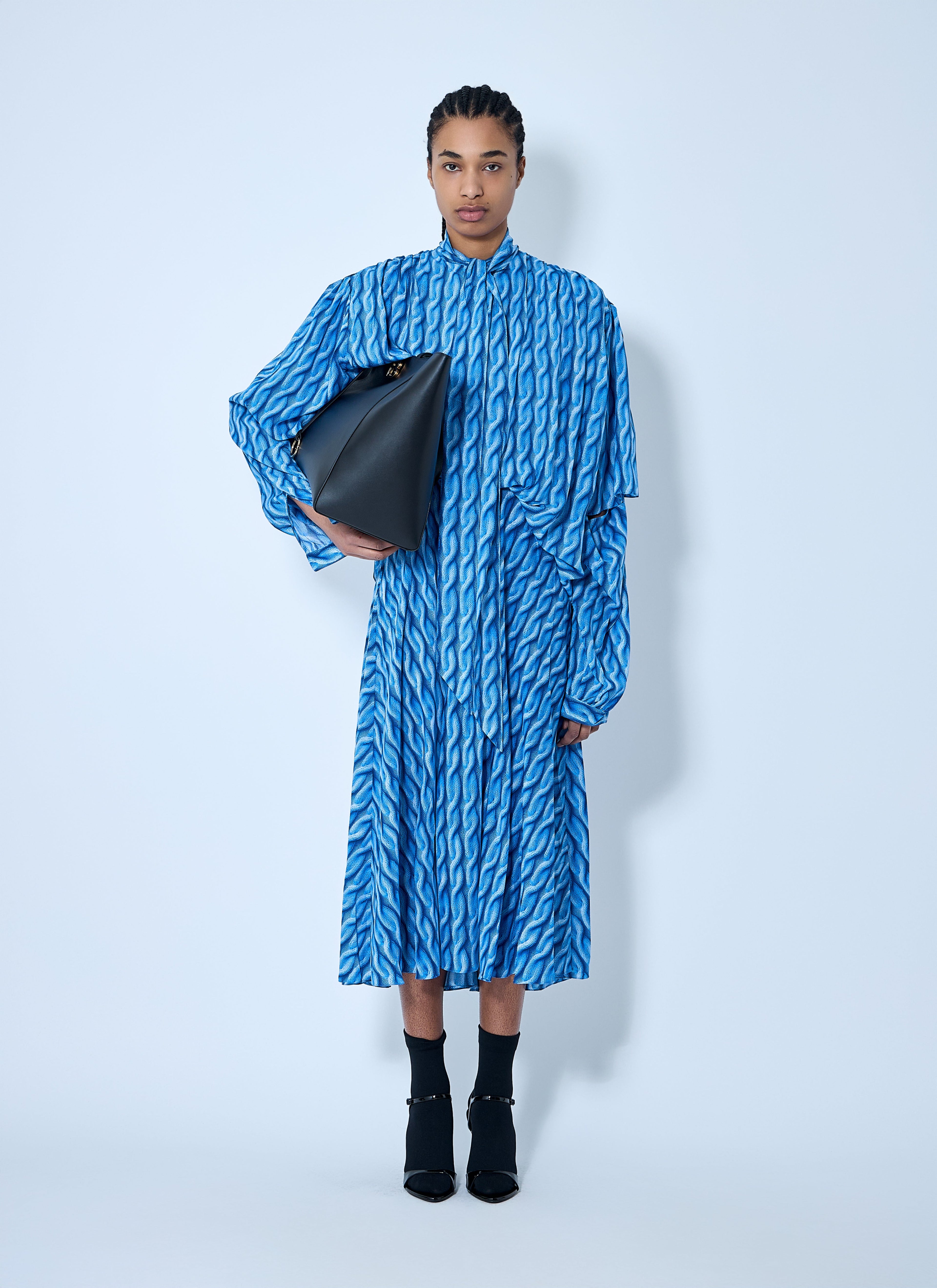 Balenciaga Women Double Sleeve Pleated Dress