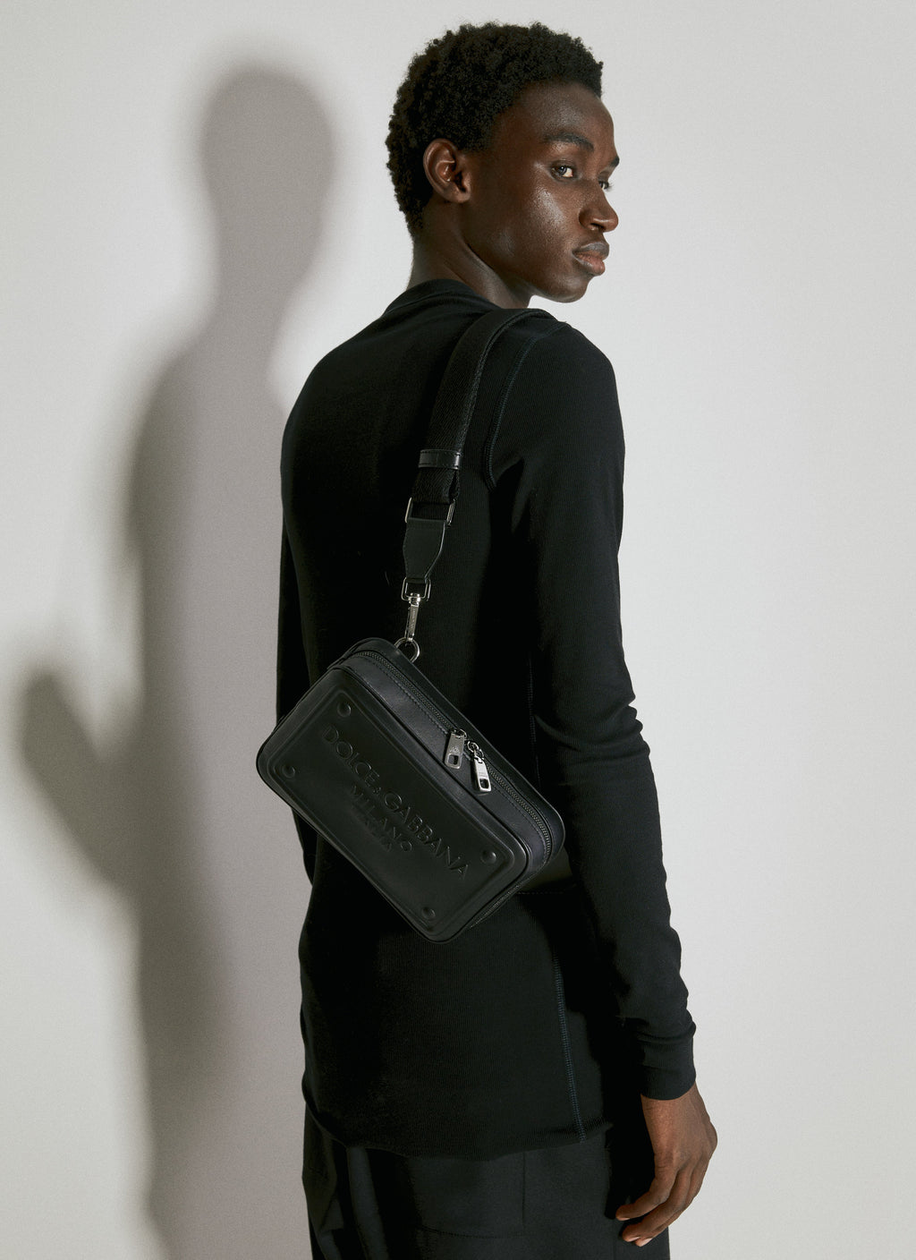 Dolce & Gabbana Men Embossed Logo Leather Crossbody Bag