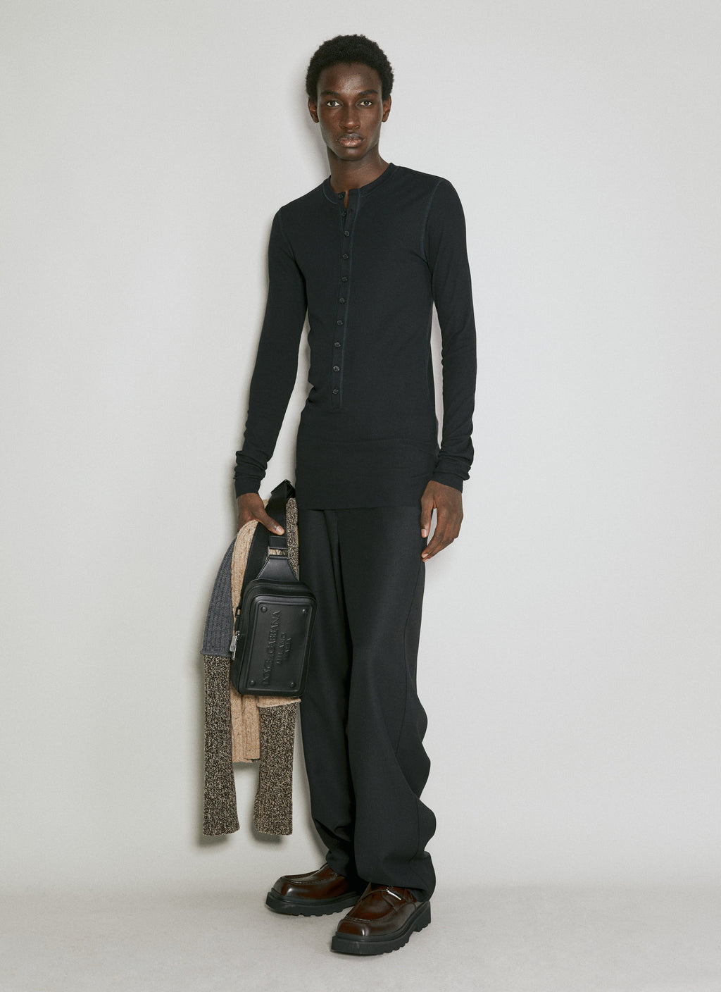 Dolce & Gabbana Men Embossed Logo Leather Crossbody Bag