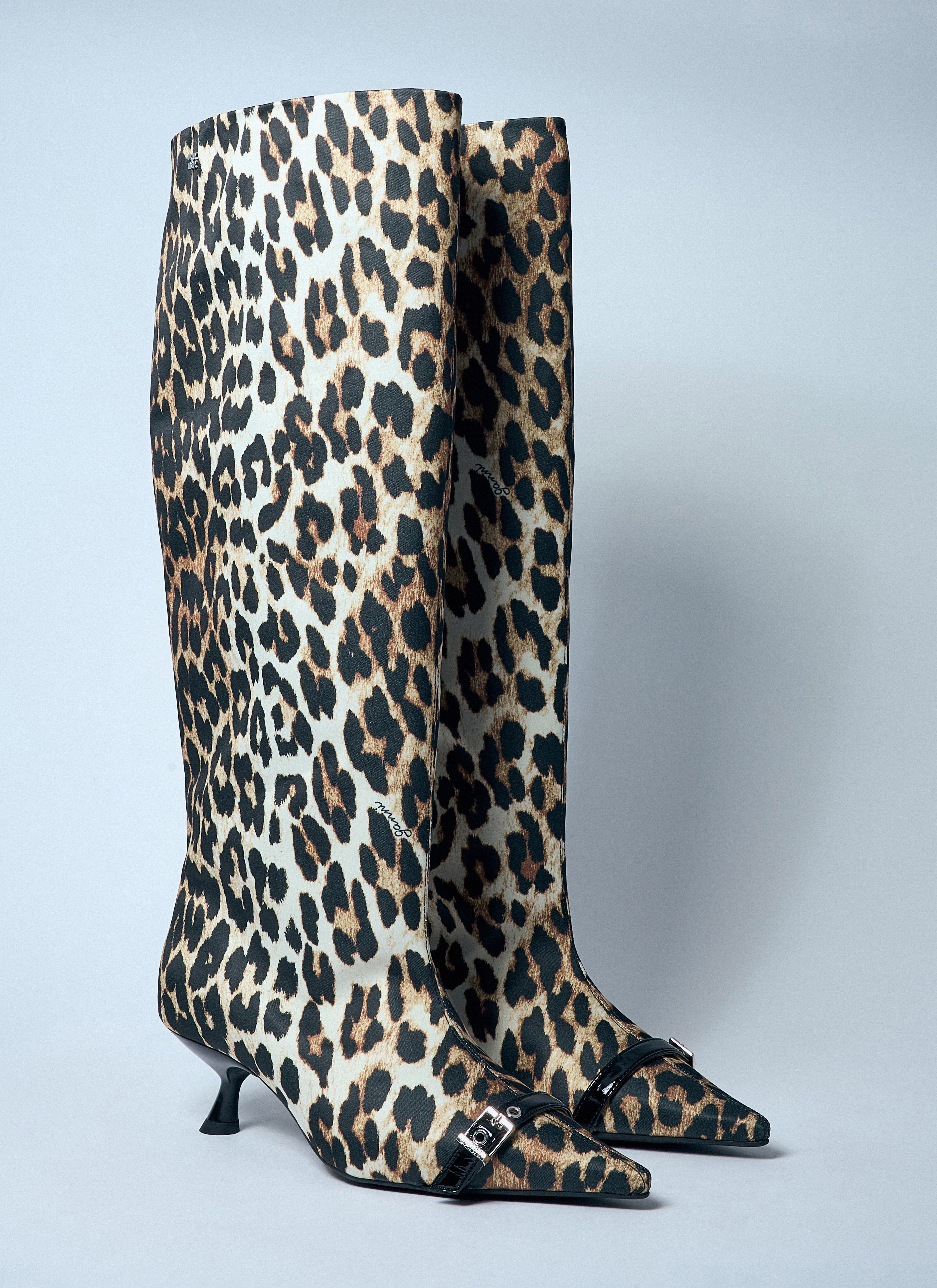 Ganni Women Leopard Eyelets Slouchy High Shaft Boots