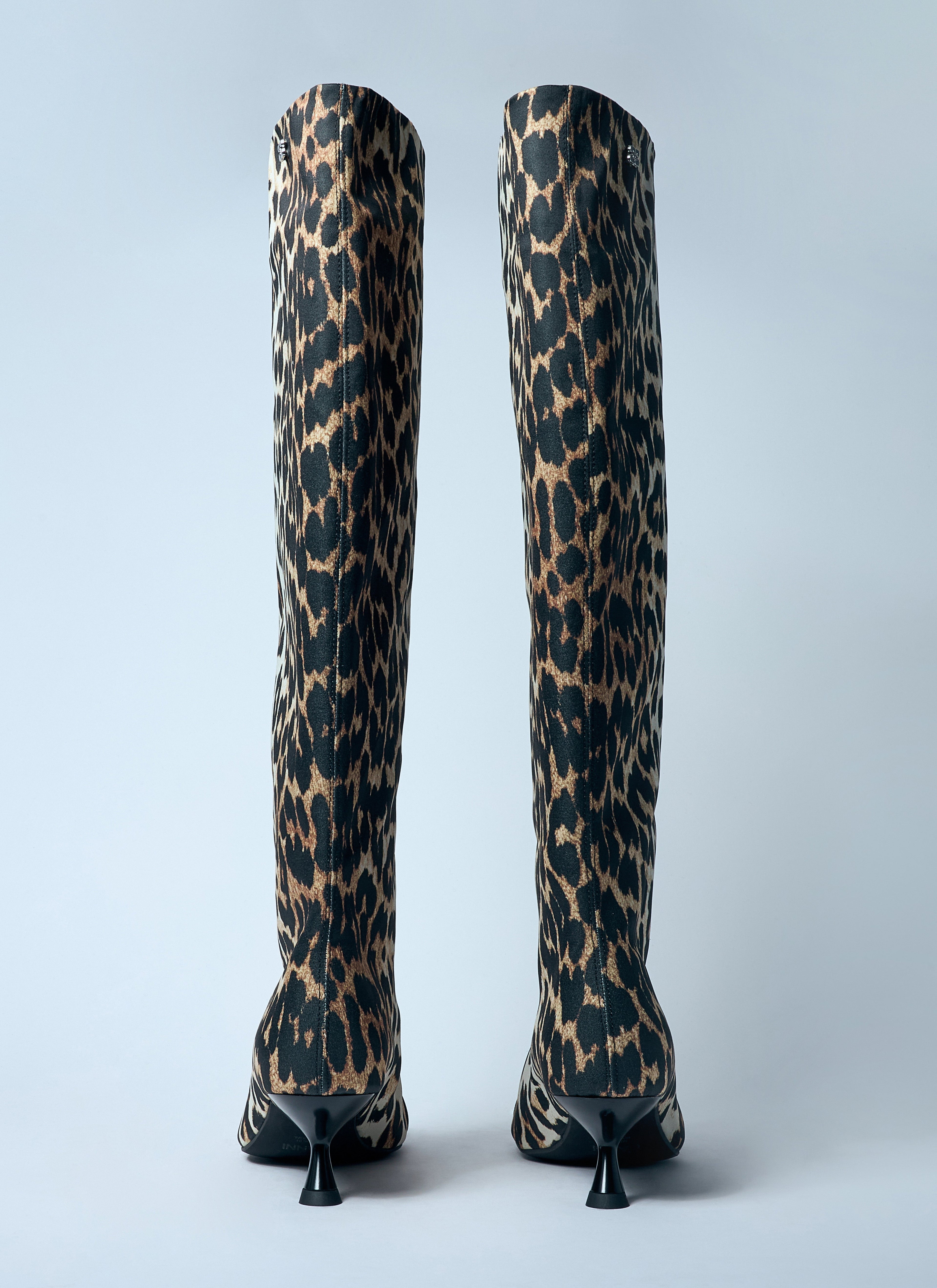 Ganni Women Leopard Eyelets Slouchy High Shaft Boots