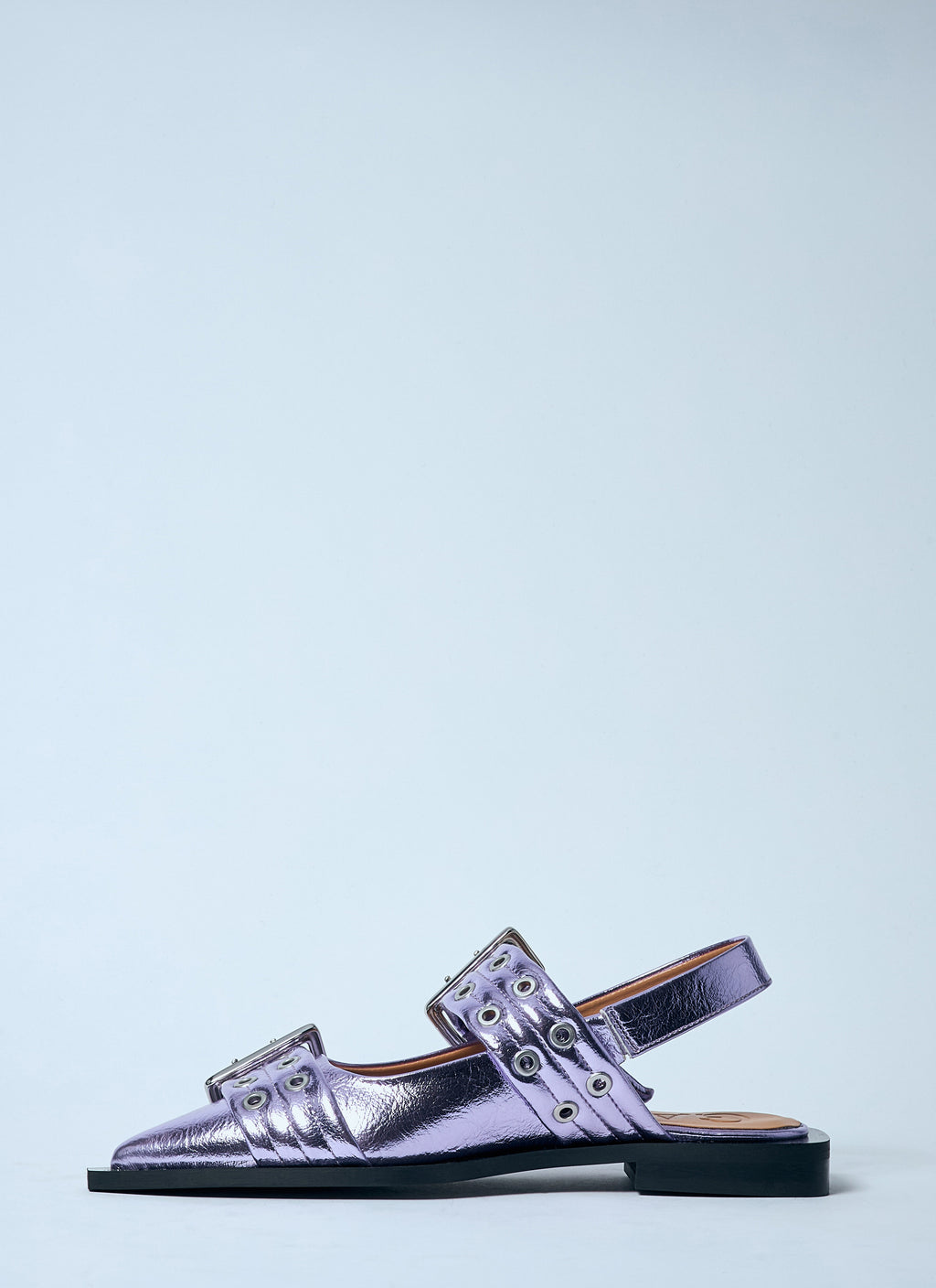 Ganni Women Metallic Feminine Buckle Ballerina Flats