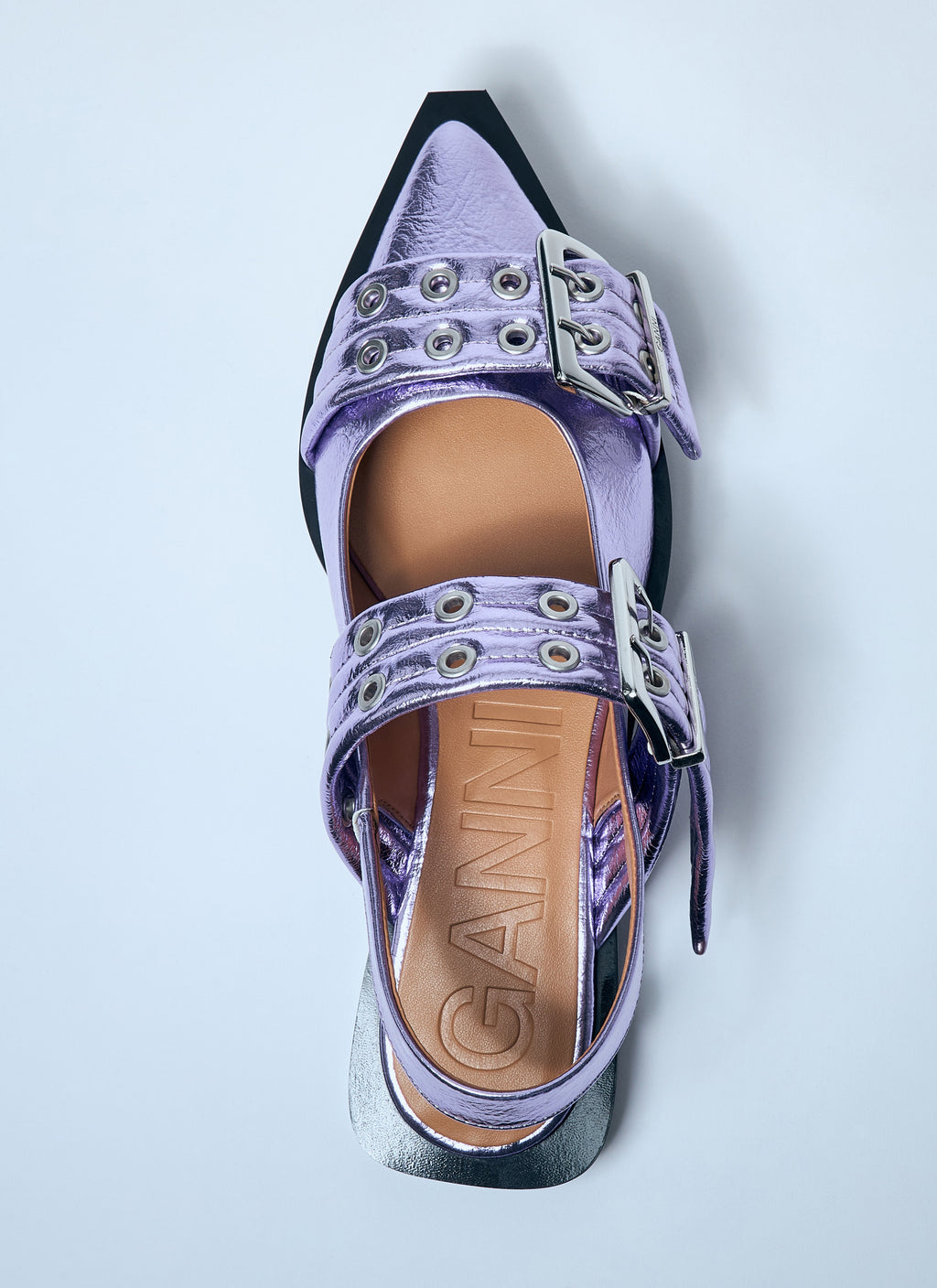 Ganni Women Metallic Feminine Buckle Ballerina Flats