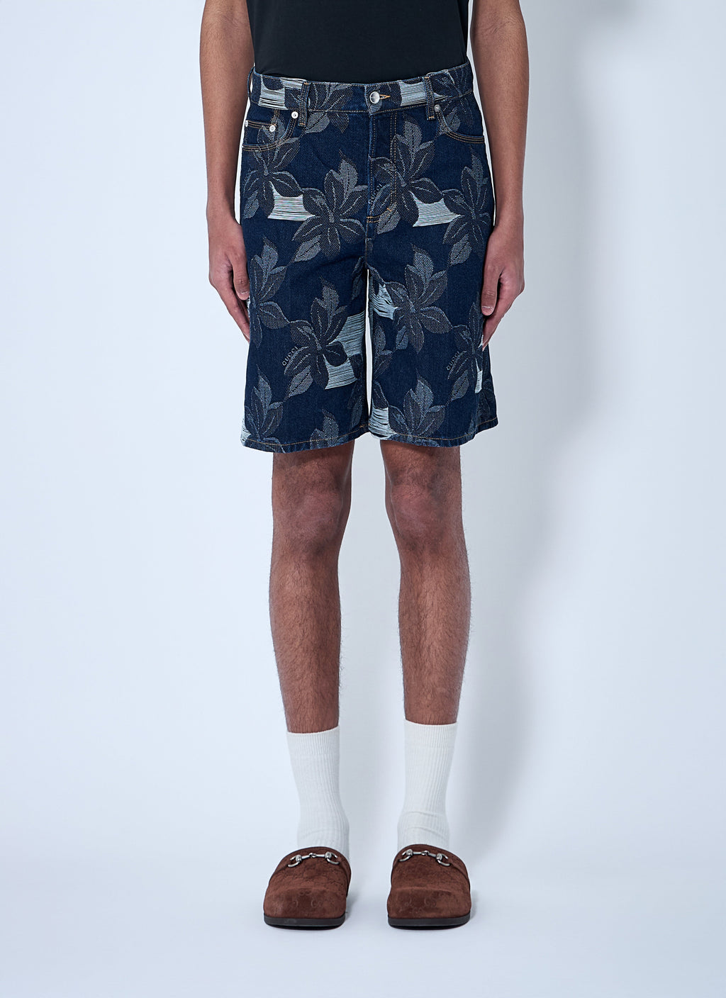 Gucci Men Denim Jacquard Shorts