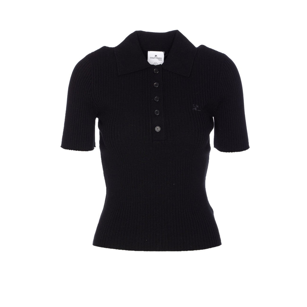 Courreges Women Iconic Rib Knit Polo Shirt