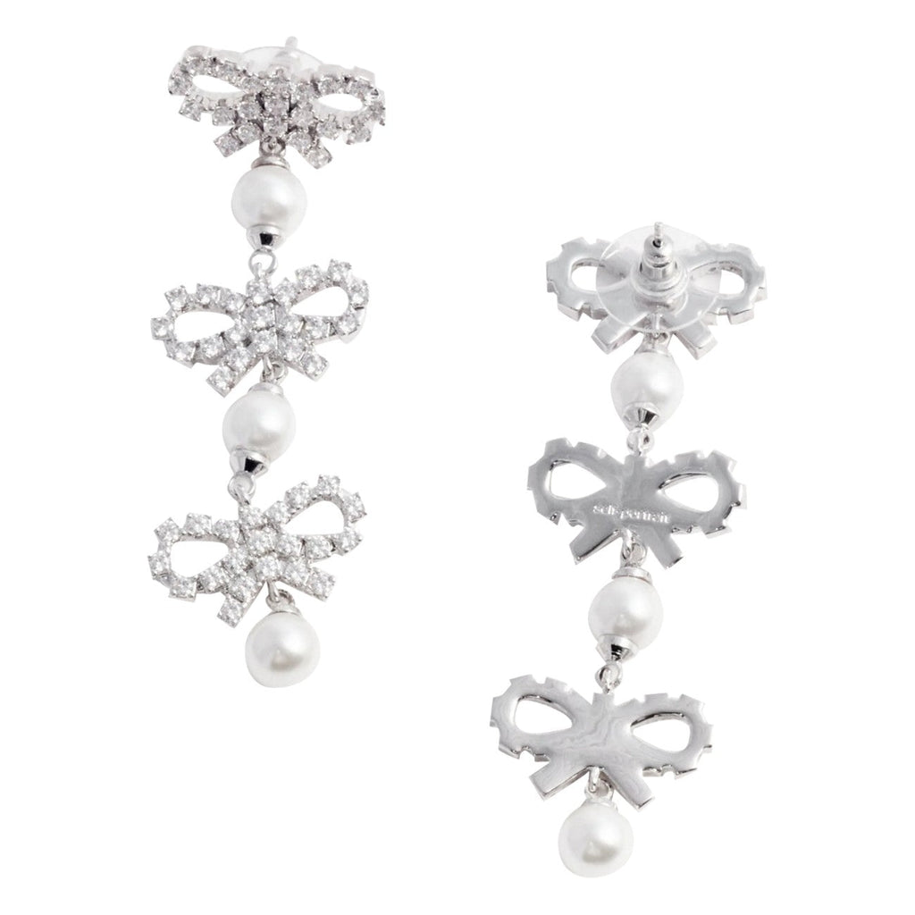 Self Portrait Women Micro Bow Pearl Tiered Earrings