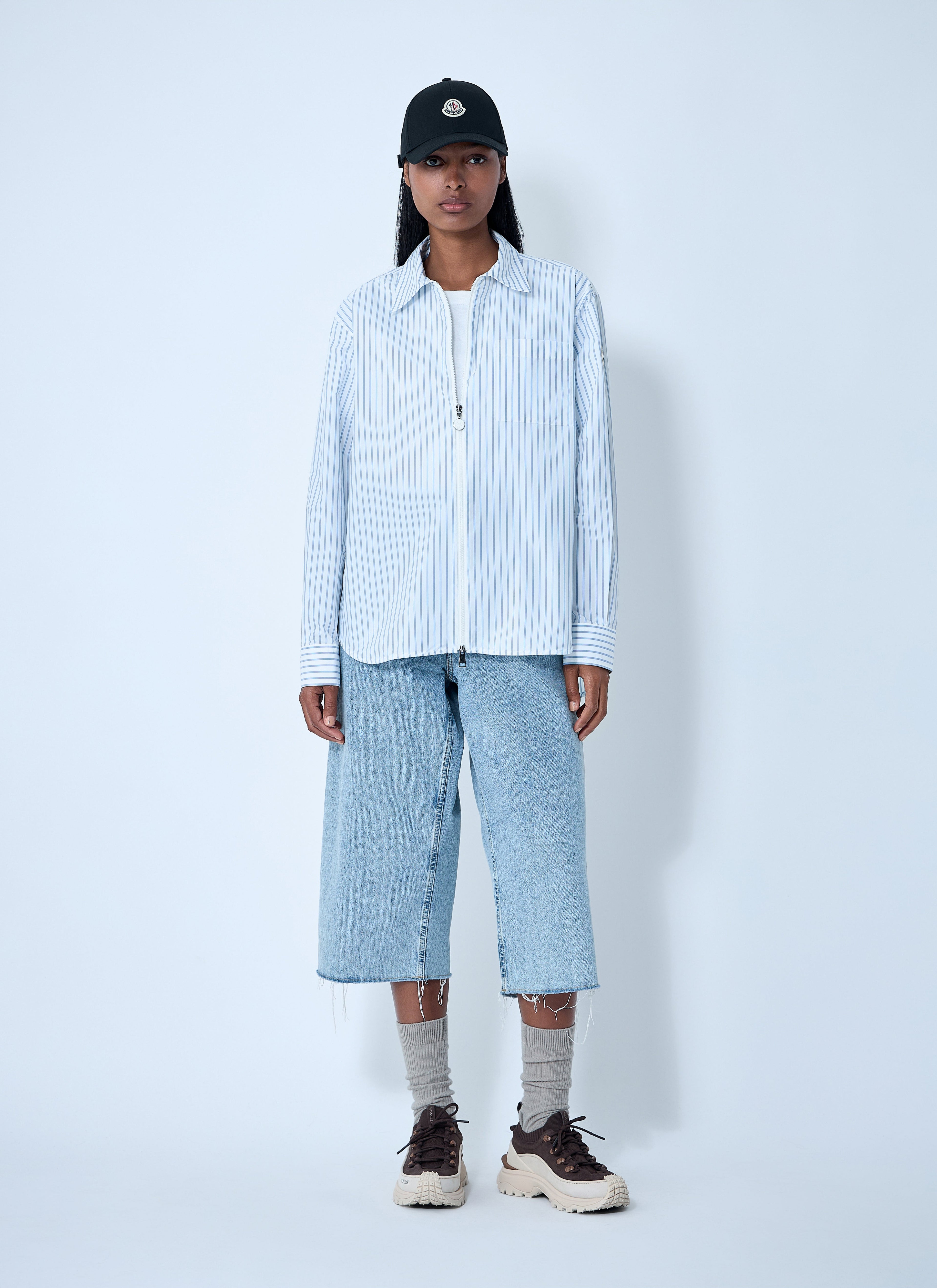 Moncler Women Striped Shirt With Logo Patch