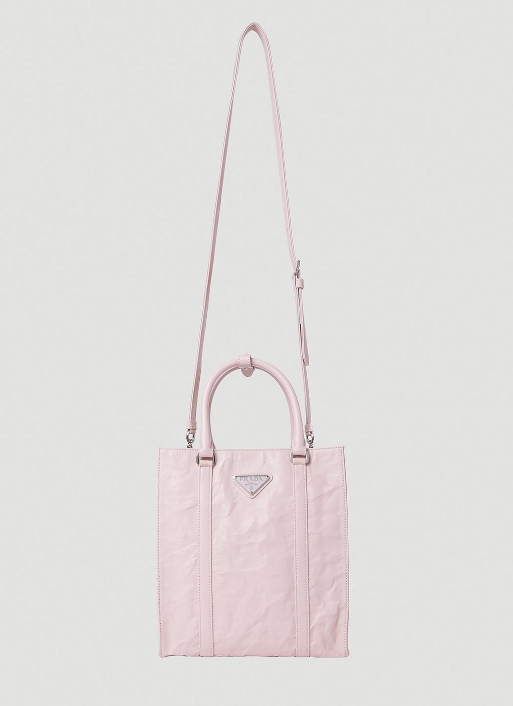 Prada Women Crinkled Leather Tote Bag