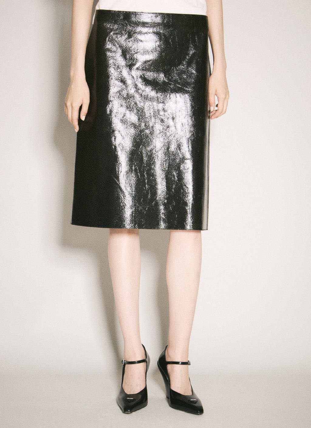 Prada Women Craquelé Leather Skirt