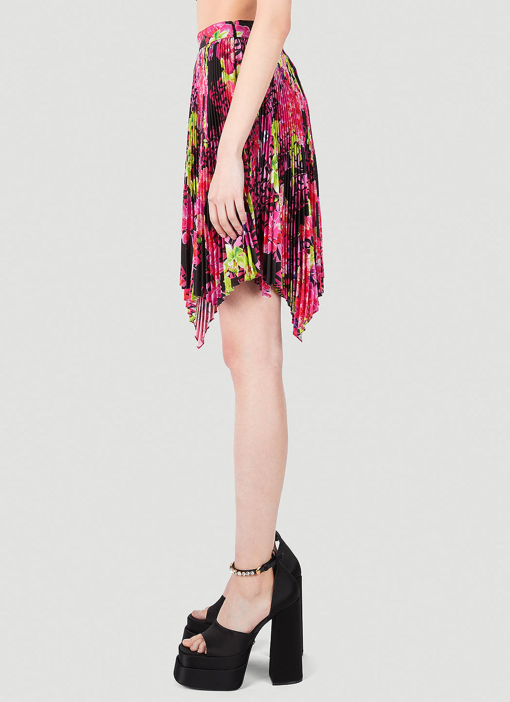 Versace Women Floral Logo Pleated Mini Skirt